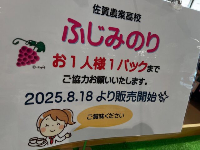 佐賀農業高校の
🍇【ふじみのり】🍇が入荷しました✨

待ちに待った入荷でしたが、オープンには間に合わず、申し訳ございません💦
急だったから準備ができてなくて…😭

今年は化粧箱入りの販売は難しいようです

🍇ぜひご賞味ください🍇

#道の駅しろいし